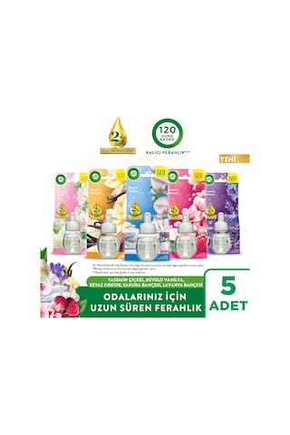 Elektrikli Oda Kokusu Yedek Yasemin Çiçeği + Büyülü Vanilya + Beyaz Orkide + Sakura Bahçesi + Lavanta Bahçesi 5x19 Ml Karışık