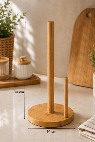 Bambu Yuvarlak Kağıt Havluluk 14 Cm Pratik Kullanım Ergonomik Mutfak Havluluğu Kahverengı Kahverengi