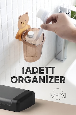 Ayı Figürlü Duvara Asılan Plastik Organizer Banyo Ve Mutfak İçin Delikli Askılı Düzenleyici Açık Kahverengi