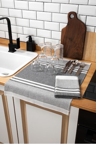 45x65, 2'li Kurulama Bezi, %100 Pamuk Yüksek Su Emici Gri