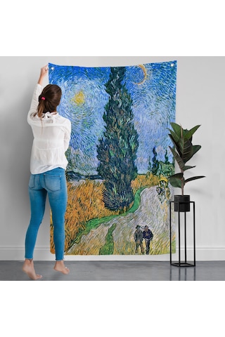 Vincent Van Gogh - Selvili Ve Yıldızlı Yol Duvar Örtüsü - Road With Cypress And Star-7443