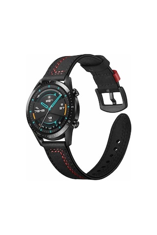 Galaxy Watch 46mm 22mm Uyumlu Krd-19 Deri Mkst Kordon-kahverengi