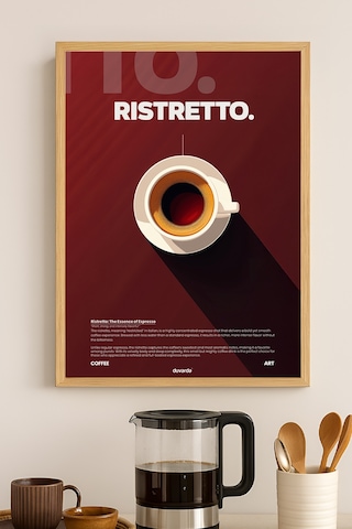Ristretto Kahve Doğal Ahşap Çerçeveli Poster, Dekoratif Duvar Tablosu