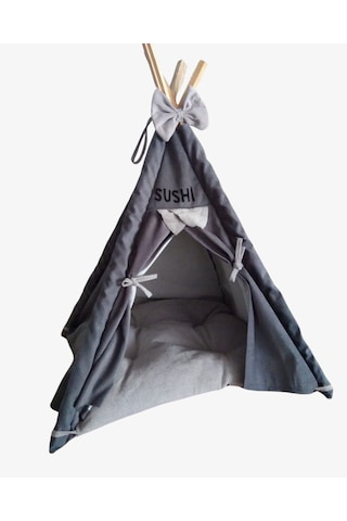 Mavi Vitrin İsme Özel Yıkanabilir Soft Kedi Köpek Çadırı 60 x 60 CM