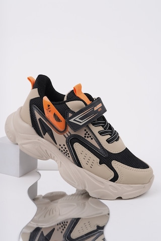 Muggo Panter Kalın Taban Cırtlı Ve Bağcıklı Unisex Çocuk Sneaker Spor Ayakkabı Bej