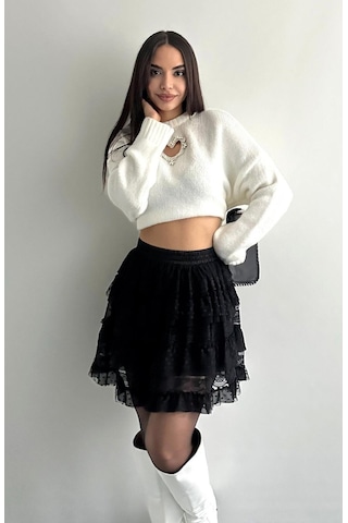 Fashion Cocktail Gotik Puantiyeli Puanlı Kat Tül Tütü Şortlu Beli Lastikli Dantelli Baharlık Yazlık Kombin Etek Siyah Siyah