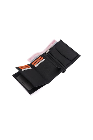 Westpolo Hakiki Deri Kağıt Para Ve Bozuk Para Bölmeli Fermuarlı Unisex Cüzdan - Siyah Siyah