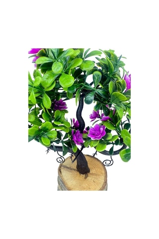 Yapay Çiçek Lila Çiçekli Bonsai Ağacı Dekoratif Kütük Saksıda Yapay Ağaç Bonzai Losus Çiçekli