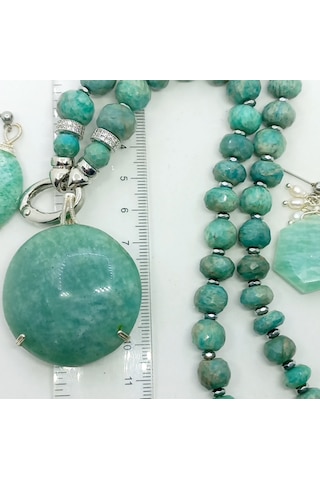 2857 Amazonit Hematit Zirkon El Yapımı Portatif Uçlu Kolye 06 - Su Yeşili
