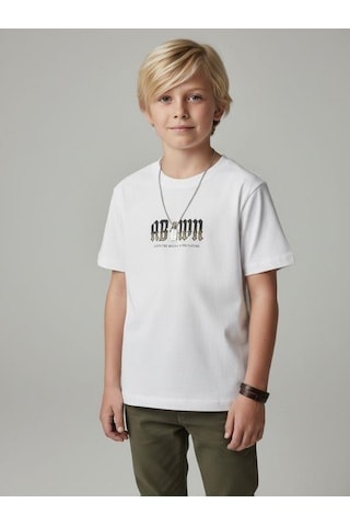 Zekids Erkek Çocuk Sırt Baskılı Tasarım T-shirt-16907 Beyaz