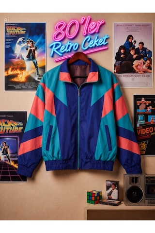 Veraura Lifestyle Kadın - Erkek 80'ler Dönemi Retro Ceket Çok Renkli