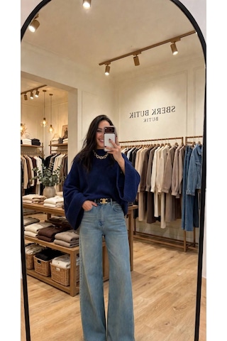 Marka Model Yarasa Kol Crop Kazak Bej - Lacivert