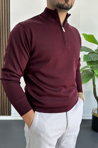 Edwox Erkek Yarım Fermuarlı Normal Kalıp Kazak Bordo Edw411 Bordo