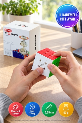 Qiyi M Pro V2 Flagship Manyetik Rubik Küp 3x3 Stickerless Profesyonel Hız Küpü 5,55 Cm