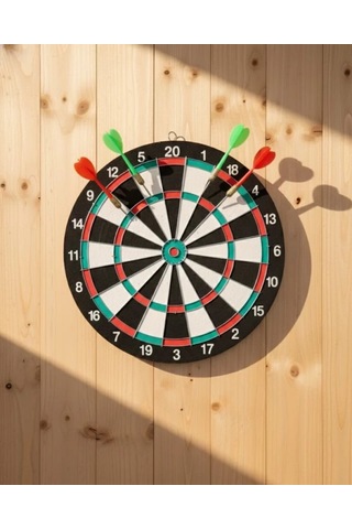 Home 15 İnç Dart Tahtası 4 Metal Uçlu Dart Oku Dayanıklı Ahşap Gövde