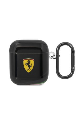 Airpods Uyumlu Kılıf Ferrari Lisanslı Iml Baskılı Klasik Logolu Kılıf Siyah