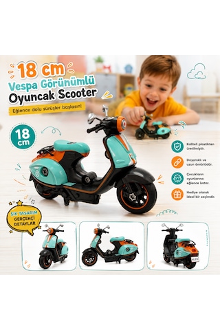 18 Cm Vespa Görünümlü Oyuncak Scooter Siyah - Yeşil