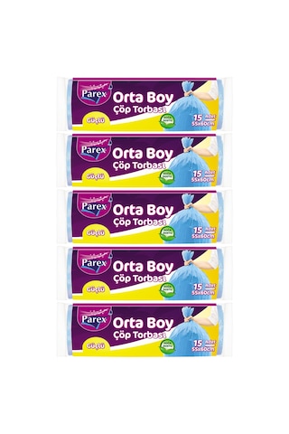 Güçlü Çöp Torbası Orta Boy 15'li 55 X 60 Cm 5 Paket