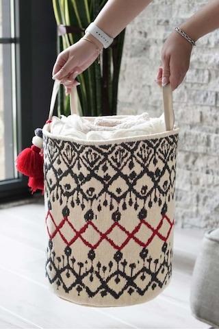 Kilim Yuvarlak Sepet, Saklama Kutusu, 37 X 30 Cm Desenli