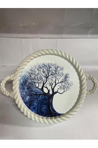 Bybars Lüks Dekoratif Plastik Tepsi Bukleli Çerçeve 35 X 35 Nostaljik Ağaç Desenli