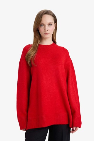 Defacto Loose Fit Bisiklet Yaka Triko Kazak Tunik G7239ax25cwrd328 Kırmızı-rd328