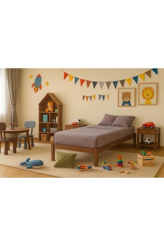 90cm X 200cm Masif Ahşap Ceviz Renk Tek Kişilik Smart Karyola 90cmx200 Cm Ceviz Renk Iskandinav