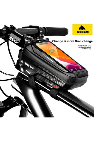 Moveevo X2 Bisiklet Ön Çubuk Çantası - Sert Kasa Eva Materyal, Su Geçirmez, Dokunmatik Ekran, 6.7 İnç Telefon Uyumlu, Dağ Bisikleti Çantası Siyah Siyah