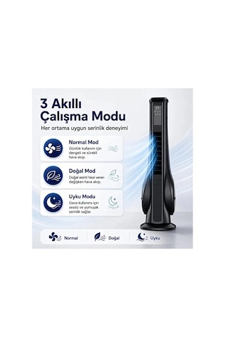 Turbo Smart Akıllı Fan Led Ekranlı Kumandalı 90 Hareketli Serinletici Soğutucu Kule Tipi Vantilatör Çok Renkli