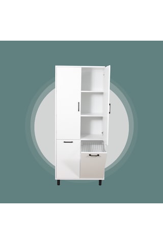 Çift Çamaşır Sepetli Banyo Dolabı Beyaz