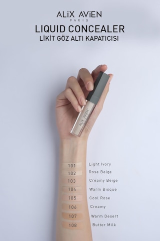 Alix Avien Aydınlık Görünüm Sağlayan Yoğun Likit Göz Altı Kapatıcısı Liquid Concealer 101 Light Ivory