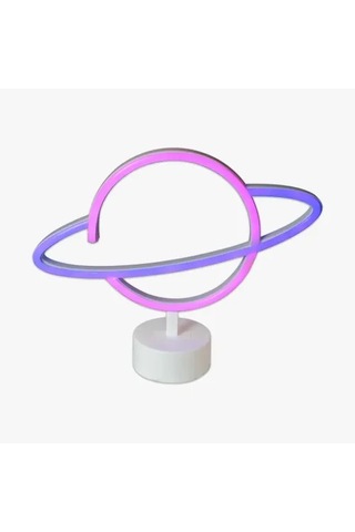 Neon Işıklı Satürn Lamba Pil + Usb