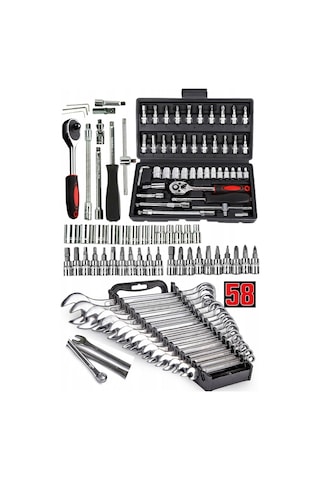 Staxx 58 Adet Lokma Takımı Seti 1/4' + 12 Parça Açık Ağız Anahtar