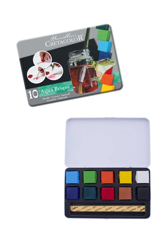 25x35 15 Sayfa Teknik Çizim Kağıdı 200 Gr Cretacolor Tablet Sulu Boya 10 Renk Set