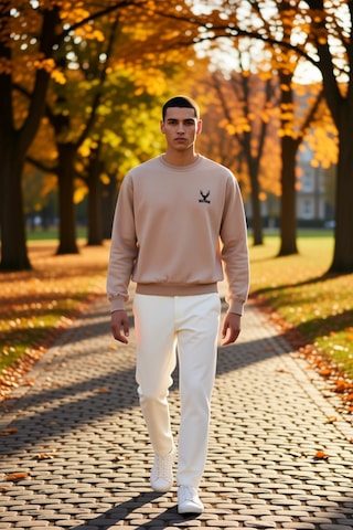 Benerly Erkek Bisiklet Yaka Düşük Kol Uzun Kol Sweatshirt Fonksiyonel Day Bej