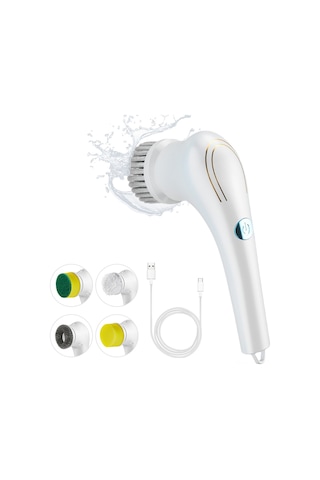 Tenfowee 5 Başlıklı Şarj Edilebilir Elektrikli Temizleme Fırçası - Yer, Banyo, Mutfak, Fayans Ve Küvet Temizliği İçin Beyaz