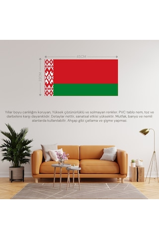 Beyaz Rusya Ülke Bayrağı 45x22cm Duvar Tablosu Çerçevesiz Pvc Tablo