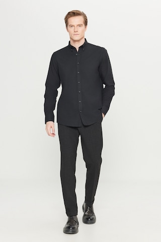 Altınyıldız Classıcs Erkek Sıyah Pamuklu Slim Fit Dar Kesim Düğmeli Yaka Diagonal Desenli Flanel Gömlek Siyah