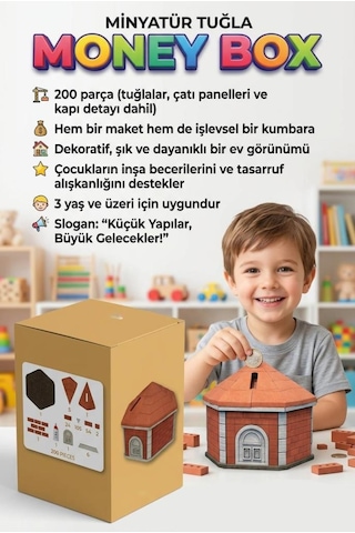 Tuğladan Kumbaram 200 Parçalı Minyatür Tuğlalı Kumbara Tasarımlı Eğitici Yapı Oyuncak Seti