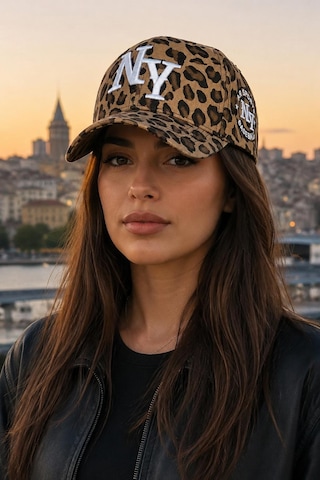 Valkyrie Koyu Leopar Desenli Ny Nakışlı Unisex Şapka Ayarlanabilir %100 Pamuk Spor Günlük Şapka Kahverengi