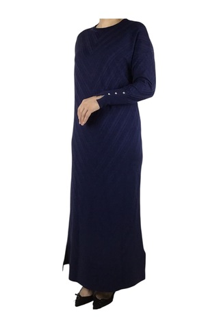 Kadın Düşük Kol Desenli Triko Elbise Elbise3 Lacivert