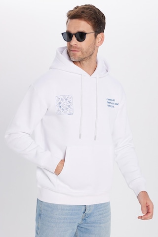 Tudors Unisex Oversize Geniş Kesim Pamuklu Yumuşak Dokulu İçi Polarlı Baskılı Beyaz Kapüşonlu Sweatshirt-32507 Beyaz