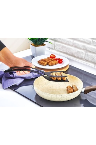 Yanmaz Yapışmaz Teflon Maşalı Spatula Silikon Siyah Diğer