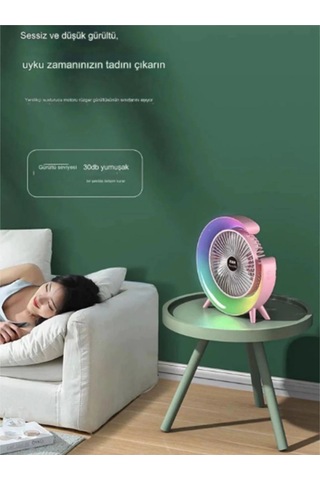Masaüstü Vantilatör Usb Şarjlı Rgb Led Işıklı 3 Kademeli 180 Ayarlanabilir Soğutucu Fan Yeşil Çok Renkli