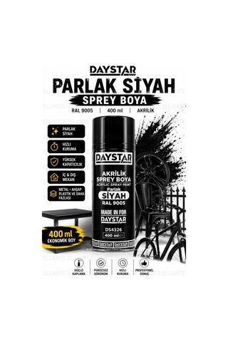 Parlak Siyah Akrilik Sprey Boya Ral 9005 400 Ml Hızlı Kuruyan Yüksek Kapatıcılı Metal Ahşap Plastik Çok Renkli