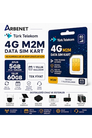 Türk Telekom 4g Data Sim Kart Aylık 5gb Yıllık 60gb Internet Tüm 4g Cihazlarla Uyumlu M2m Türk Telekom 4g Data Sim Kart Aylık 5gb Yıllık 60gb Internet Tüm 4g Cihazlarla Uyumlu M2m