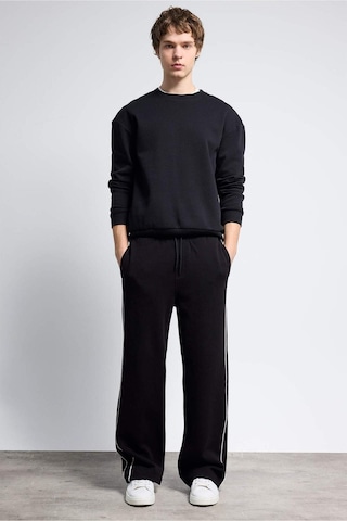 Defacto - Boxy Fit Bisiklet Yaka Basic Düz Pike Sweatshirt E1519AX25SP Siyah