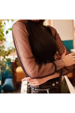 Örme Krep Kadın Bluz Siyah