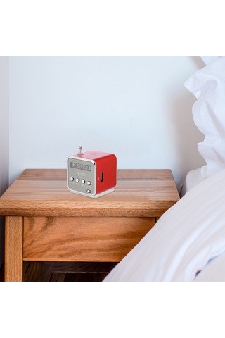 Symbee Kırmızı Taşınabilir Mini Hoparlör - Aux/tf Kart/usb/fm Radyo Desteğiyle Müzik Çalma