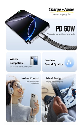 Essager 2'si 1arada Type-c To 3.5mm+60w Şarj Ve Kulaklık Çevirici