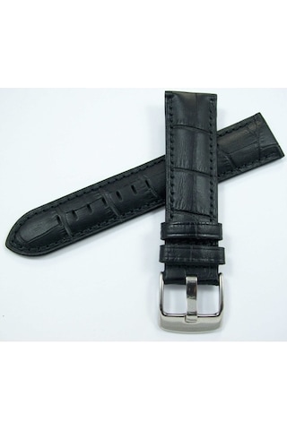 Bizon Deri Saat Kayışı 24Mm Saat Kordon Siyah Spor Krokodil Baskı